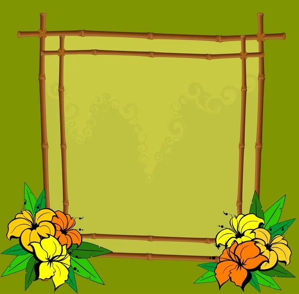 Frame from bamboo with tropical flowers — Stock Vector