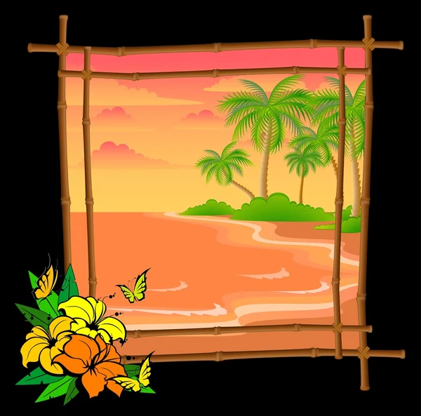 Vecteur palmier dans un cadre en bambou — Image vectorielle