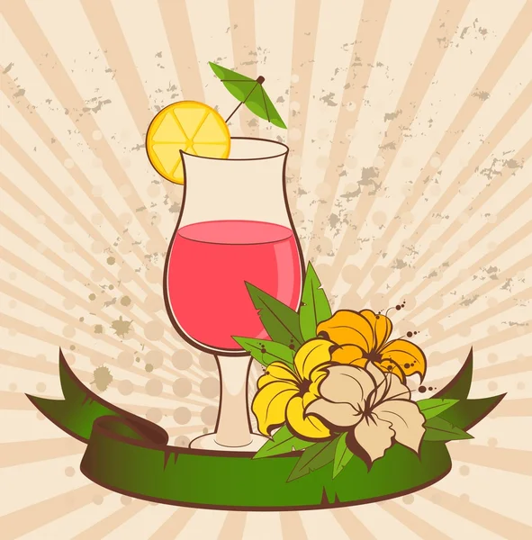 鲜花和夏季鸡尾酒 — 图库矢量图片