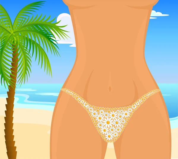 Sexy zženštilý stehna jsou v plavkách na pláži — Stockový vektor