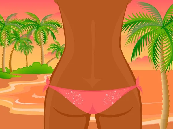 Bir sahilde bikinili seksi kadınsı uyluk vardır — Stok Vektör