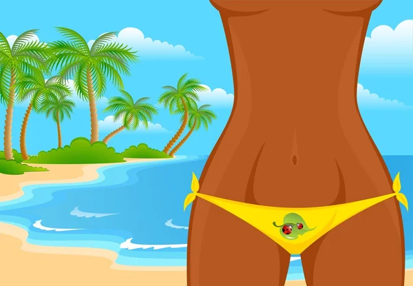 Sexy cuisses féminines sont en bikini sur une plage — Image vectorielle