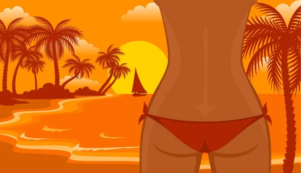 Сексуальна жіночого стегон знаходяться в бікіні на пляжі — стоковий вектор
