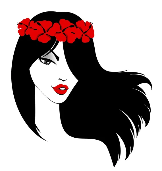 Όμορφη κοπέλα με λουλούδια σε μαύρο hai — Διανυσματικό Αρχείο