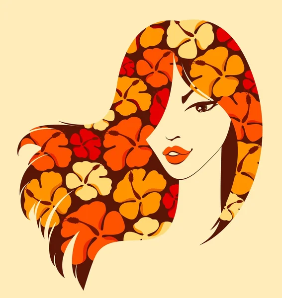 Belle fille avec des fleurs dans les cheveux — Image vectorielle