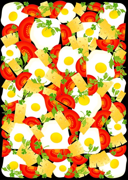 与煎的鸡蛋和番茄的背景 — 图库矢量图片