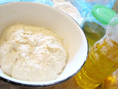 Yeast dough in tureen clipart