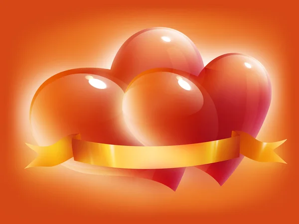 Two red hearts and ribbon — Stock Photo, Image