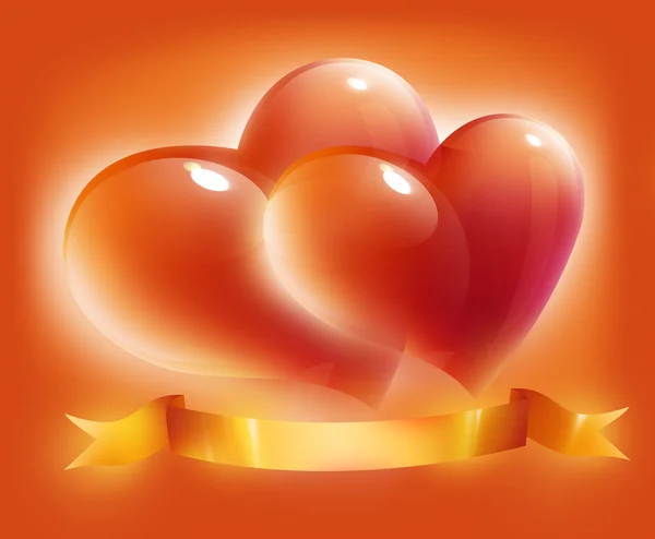 Twee rode harten en lint — Stockfoto