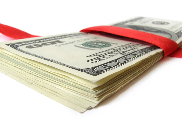 Money with red ribbon — Stock Photo, Image