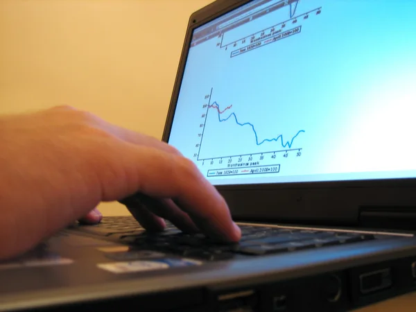 stock image Decline diagram of crisis on the laptop