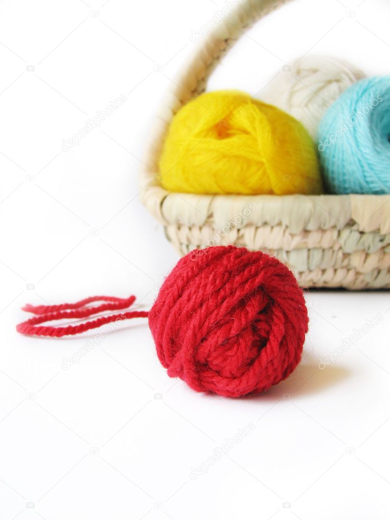 Hanks of the yarn for knitting in basket