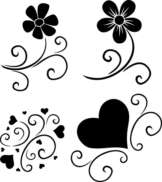 Patrón de flores y corazones — Archivo Imágenes Vectoriales