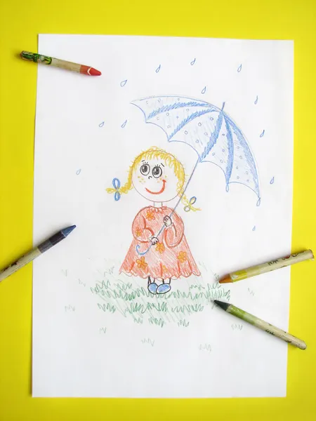 Mädchen mit Regenschirm, Zeichnung — Stockfoto