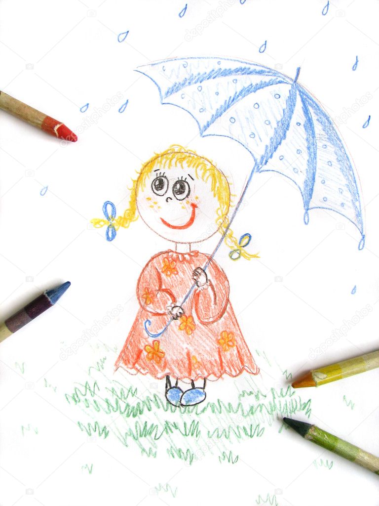 depositphotos 1894401 stock illustration kid girl with umbrella drawing