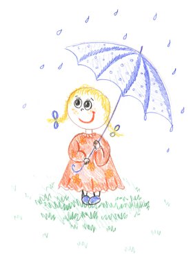 çocuk kızla çizim şemsiye,