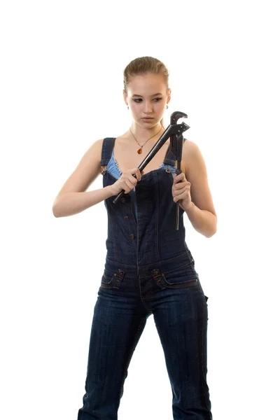 Girl with a tool — Stock Photo, Image