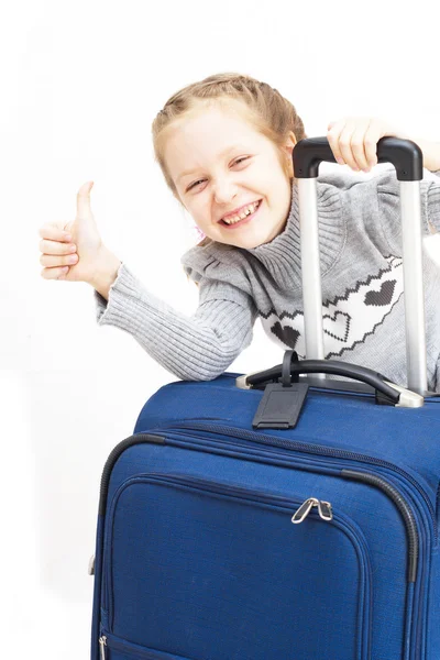 Flicka med resväska — Stockfoto