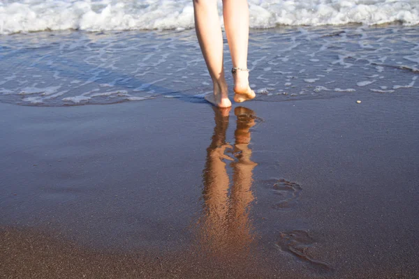 stock image Footsteps on sand mirror