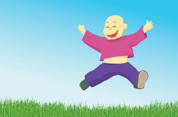 快乐的小男孩跳 — 图库矢量图片