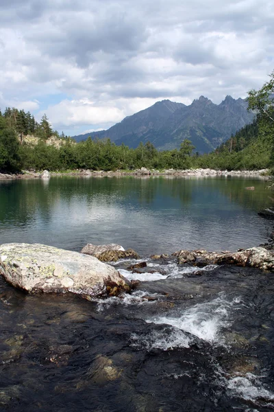 River inflowing into the mountain lake — Stock Photo, Image