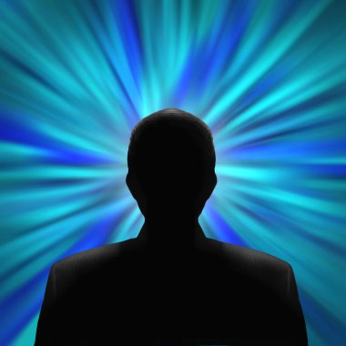 Silhouetted man in a blue vortex clipart