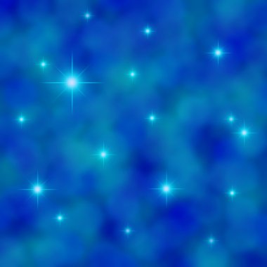 Stars twinkling in a cloudy blue sky clipart