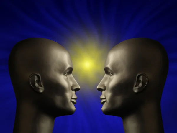 Two android heads facing one another — Stock Photo, Image