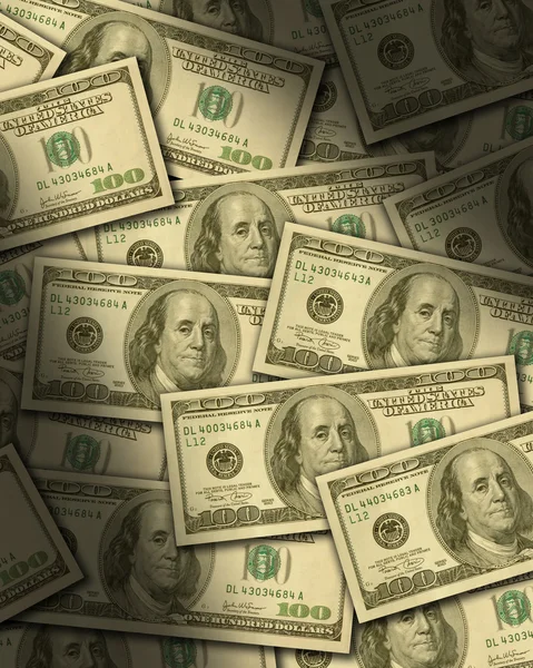One hundred dollar bills lying flat — Stock Photo, Image