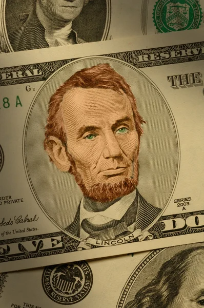 Abraham Lincoln op de 5 dollar wetsvoorstel — Stockfoto