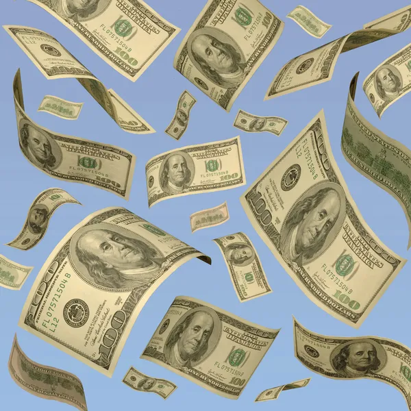 Cem notas de dólar a flutuar no ar — Fotografia de Stock