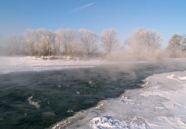 River of Ussuri in the winter morning clipart