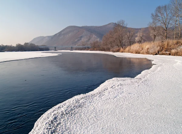 Rzeki ussuri w zimowy poranek — Zdjęcie stockowe