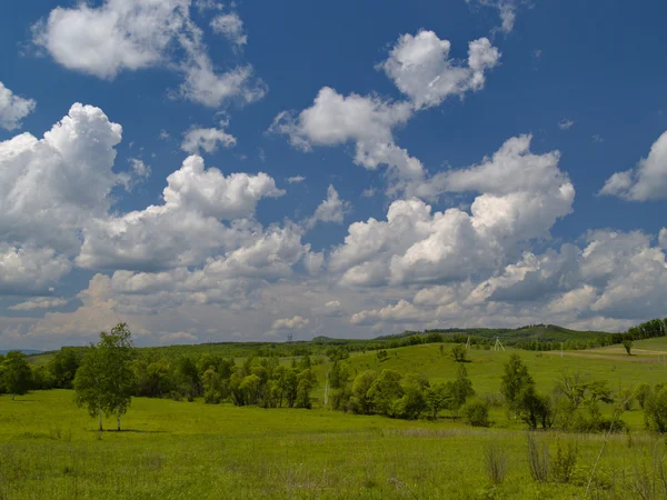 År landskap med gröna kulle — Stockfoto