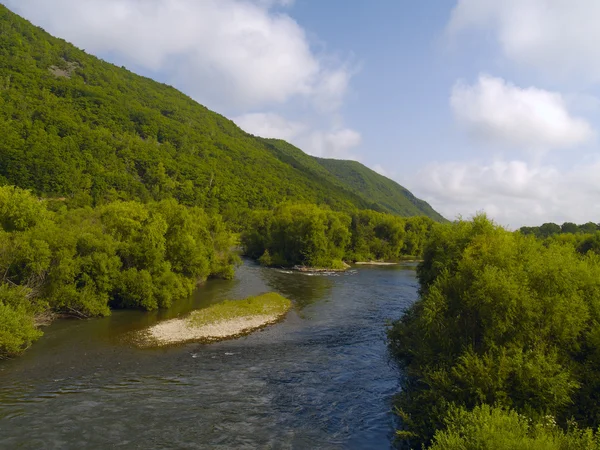 Het jaar landschap aan de wal rivier — Stockfoto