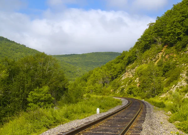 Річний краєвид з залізничною лінією — стокове фото