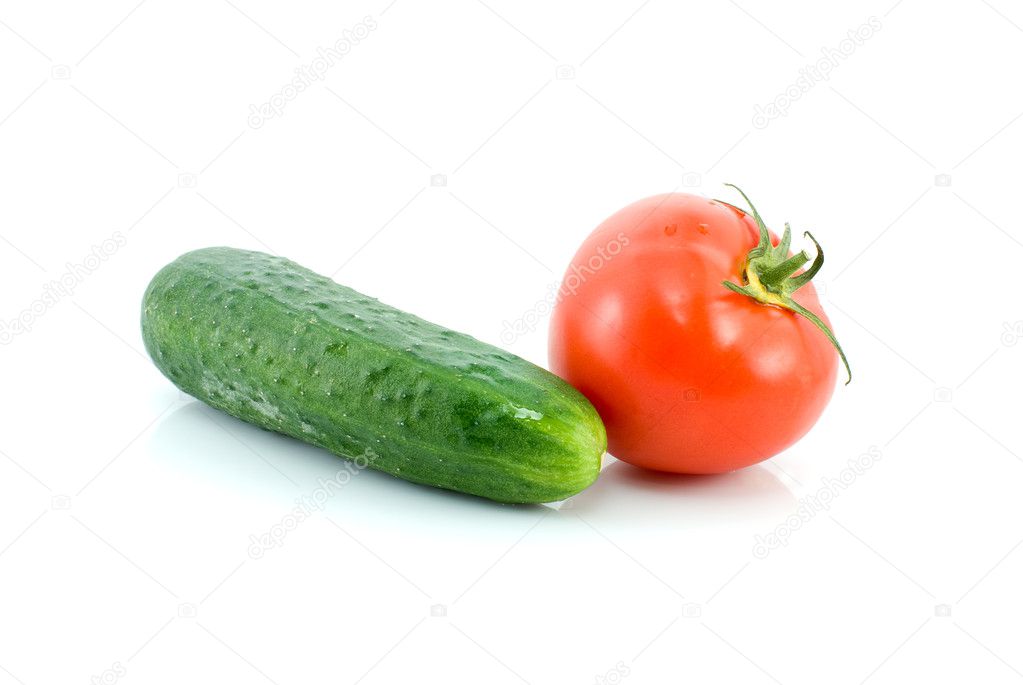 Red tomato and green cucumber
