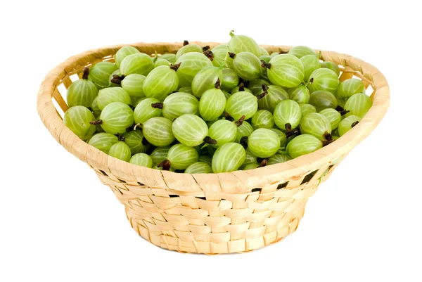 Gooseberries in the wicker basket — Stock Photo, Image