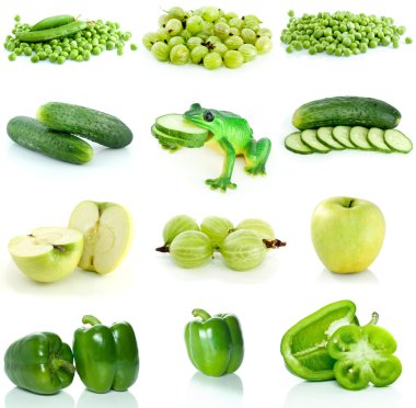 Set of green fruits and vegetables clipart