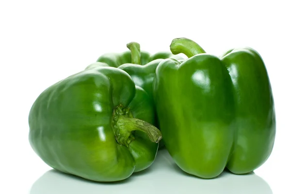 Three green sweet peppers — Stock Photo, Image