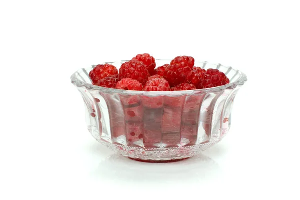 Raspberries in a crystal bowl — Stock Photo, Image