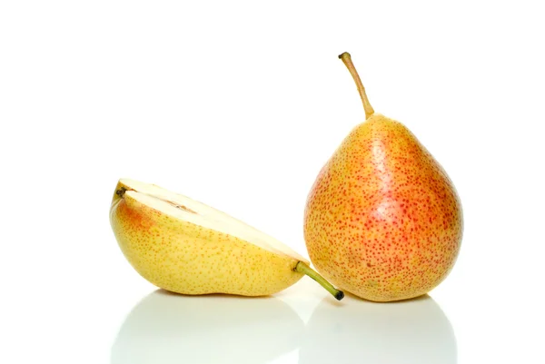 Whole yellow-red pear and half — Stock Photo, Image
