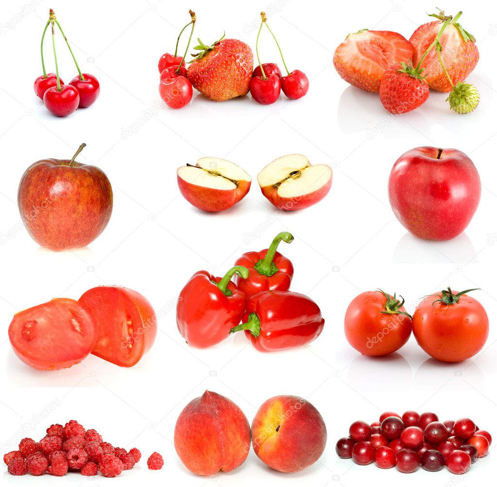 Set of red fruits and vegetables