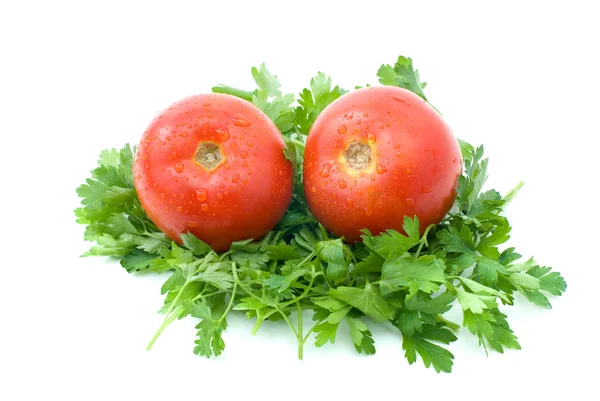 Frische Tomaten über etwas Petersilie — Stockfoto