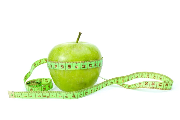 Grönt äpple och mätning tejp — Stockfoto