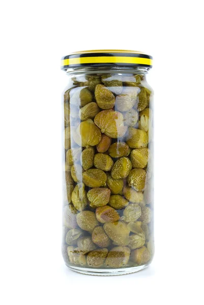 Glass jar with marinated capers — Stock Photo, Image