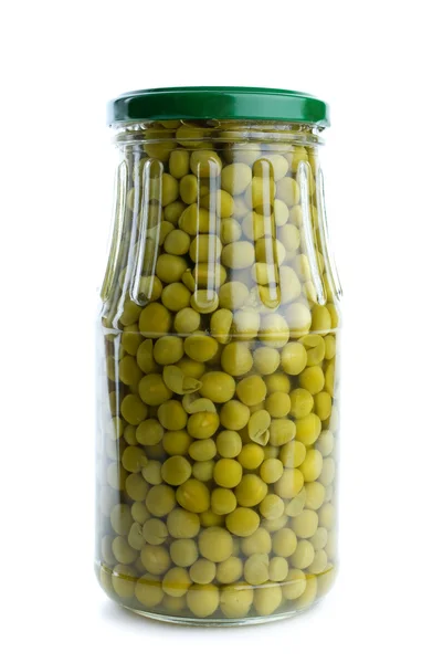 玻璃罐守恒绿豌豆 — 图库照片