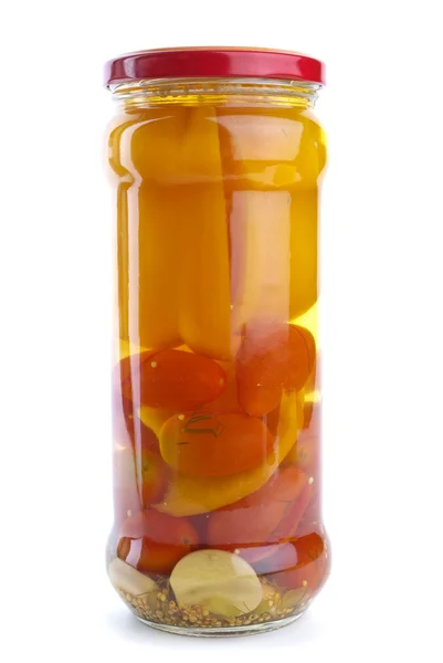 Glass jar with marinated vegetables — Stock Image Glass jar with marinated vegetables Stock Photo