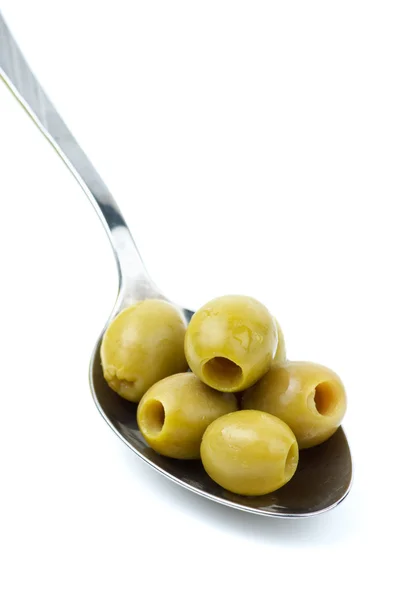 Olives in the small spoon — Stock Photo, Image