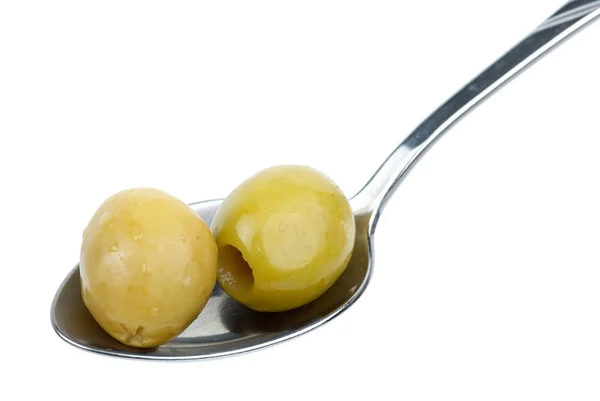 Olives in the small spoon — Stock Photo, Image